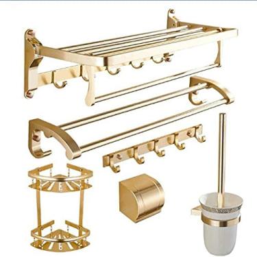 Imagem de Conjunto de toalheiro de alumínio espacial, prateleira de banheiro, conjunto de toalheiro dobrável, conjunto de 6 peças, suporte de toalha de banheiro/branco