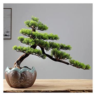 Imagem de Plantas falsas/plantas artificiais plantas artificiais plantas em vaso plantas verdes falsas bem-vindo pinheiro bonsai zen decoração de árvore falsa sala de estar interior decoração de mesa 42 cm