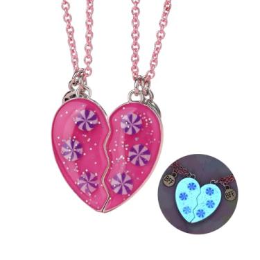 Imagem de Elefezar Colar Best Friend para 2 corações luminosos BFF combinando amizade brilham no escuro joia presente, Metal, Zircônia cúbica