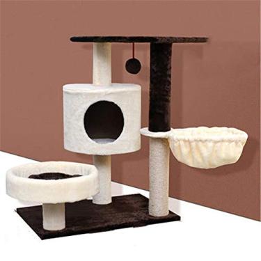 Imagem de U5GAAALPPQ9 Suporte de árvore para gatos em vários níveis, torre de atividades para gatinhos com postes para arranhar, casa de brincar para mais gatos. 75 x 59,9 x 39,9 cm