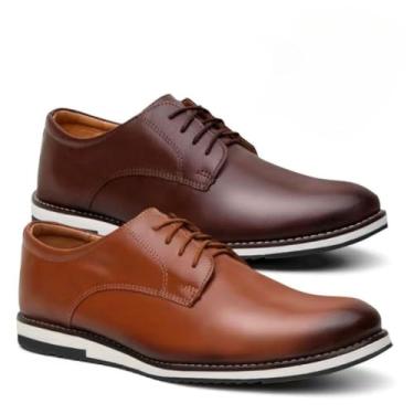 Imagem de Conjunto de sapatos Oxford Derby para homem (2 pares) — Couro premium, elegantes e confortáveis, adequados para ocasiões formais (Marrom e Whisky,37)