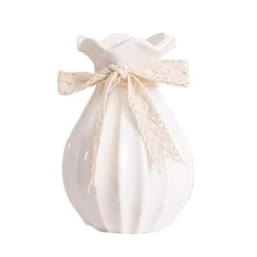 Imagem de Vaso de cerâmica gradiente simples e moderno, flores secas, flores elevadas, sala de estar, ornamentos de arranjos de flores, adequado para uso interno (branco)