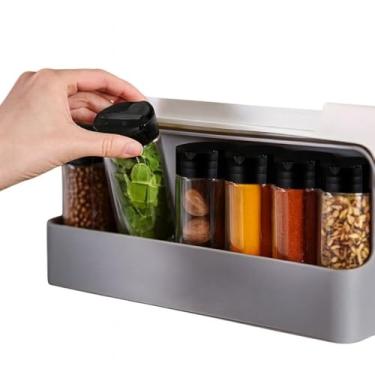 Imagem de Conjunto Porta-Condimentos Preto com Suporte Autoadesivo – 6 Potes para Temperos, Organização de Cozinha Sem Furo