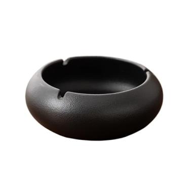 Imagem de Cinzeiros de cigarros redondos, cinzeiro de cerâmica preto sólido com ranhura para uso doméstico à prova de vento e adequado para decoração de mesa de escritório cinzeiro ao ar livre (médio)