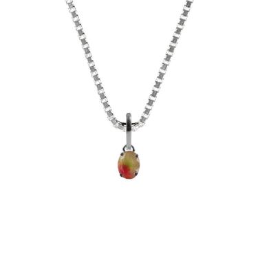 Imagem de Colar 60Cm Prata 925 Turmalina Melancia Oval Verdadeira