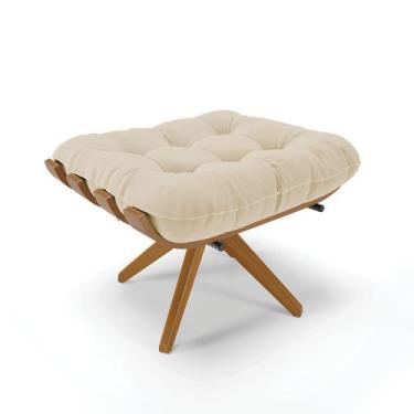 Imagem de Puff Giratório Costela Linho Areia A27 Base Madeira MA30 - D'Rossi