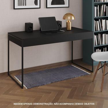 Imagem de Escrivaninha Industrial Madeira Padrão Office Preta 137X53Cm Com Base Em Ferro Preto Cor: Preto