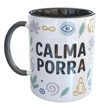 Imagem de Caneca Porcelana Estresse Calma Porra - Pense Canecas, Preto