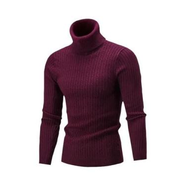 Imagem de Suéter Masculino De Tricô Gola Alta Quente De Manga Longa Estilo Retrô