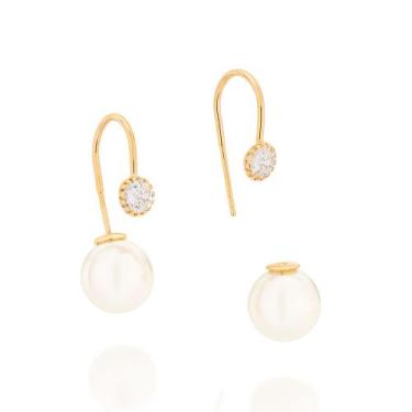 Imagem de Brinco De Gancho Com Zircônias e Pérolas Rommanel 526044 Cor:Dourado, 