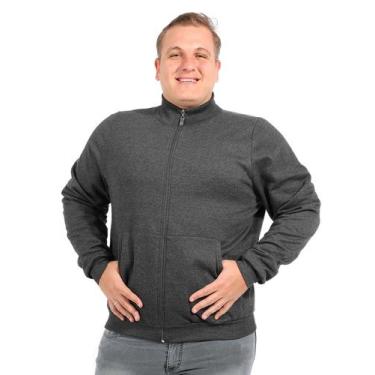 Imagem de Jaqueta Plus Size Anistia Masculina Moletom Felpado Liso Mescla Escuro