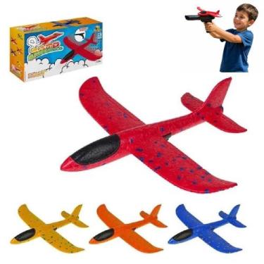Imagem de Aviao planador com lancador arma jato isopor voa brinquedo kit complet