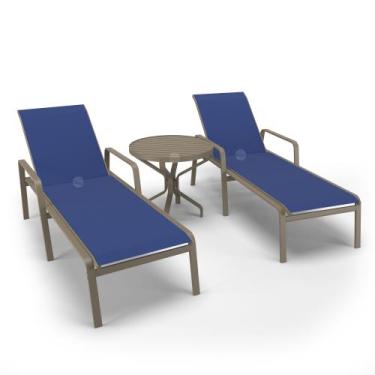 Imagem de Kit 2 Espreguiçadeiras 1 Mesinha Alumínio Fendi Tela Azul - Aluv Móvei