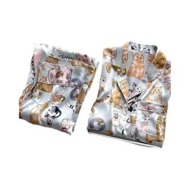 Imagem de Conjunto De Pijamas De Seda De Inverno Para Mulheres Com Estampa De Ga