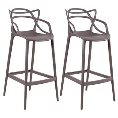 Imagem de Loft7, Conjunto Kit 2 Banquetas Alta Allegra Design 76 cm Polipropileno Injetado Alta Densidade Sala De Jantar Cozinha Jantar Bar Jardim Varanda Fendi