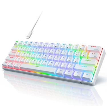 Imagem de Teclado mecânico 60% para jogos RK ROYAL KLUDGE RK61, com fio, programável para QMK/VIA, retroiluminação RGB, 61 teclas, ultracompacto, com hot swap (branco; switch vermelho)