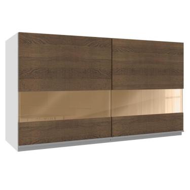 Imagem de Armário Aéreo Madesa Acordes 100% MDF 120 cm 2 Portas Vidro Reflex - Branco/Rustic