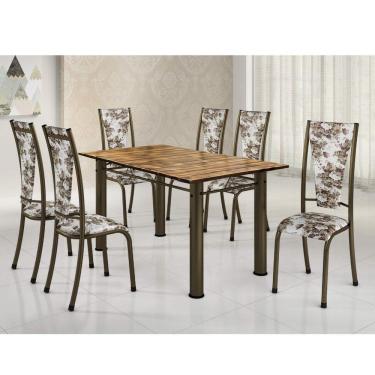 Imagem de Conjunto Sala de Jantar com Mesa Tampo de Madeira e 6 Cadeiras Dubai Espresso Móveis Ouro Velho/Conhaque