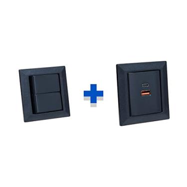 Imagem de Kit Espelhos Tomadas Duplo Chranf com 2 Usb 3.5A 2 Interrup COR:PRETO