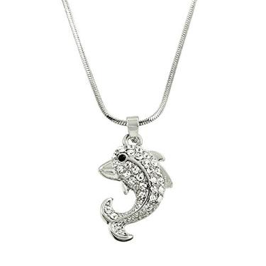 Imagem de Falari Colar com pingente de vida marinha strass cristal r dio altamente polido corrente de cobra de 43 cm, Cristal
