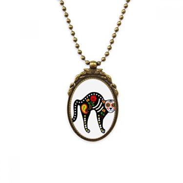 Imagem de DIYthinker Colar vintage com pingente de coração de osso de gato preto atmosfera de terror de Halloween