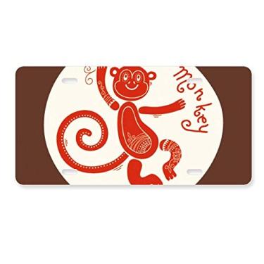 Imagem de DIYthinker Ano do macaco animal do zodíaco chinês vermelho placa de carro decoração acessório de aço inoxidável
