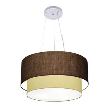 Imagem de Lustre Pendente Duplo Cúpula Tecido 25/50x40 cm, Vivare Iluminação, Pendente4061 LCLA, Café/Bege, Médio