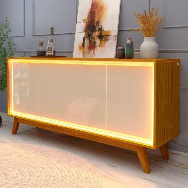 Imagem de Aparador Buffet 100% MDF 04 Portas e LED Requinte Naturale/Off White Gelius