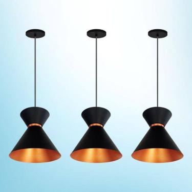 Imagem de Lustres Pendentes Berlin Preto com Cobre - Kit 3 R.R.J.V