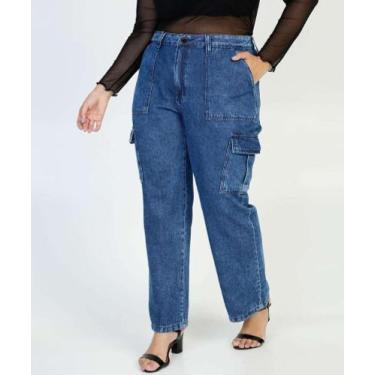 Imagem de Calça Plus Size Feminina Reta Cargo Uber Jeans