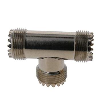 Imagem de 1 peça de conector de cabo coaxial, Bettomshin prata e banhado a ouro, adaptador de cobre de porca reta tipo UHF fêmea para 2 UHF fêmea para cabos de TV aplicações RF dispositivos LAN