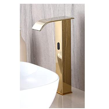 Imagem de Torneira de lavatório com sensor inteligente Torneira de lavatório com sensor automático em cascata Torneira de banheiro Torneira de pia de banheiro Torneira de lavatório,Golden High A,1