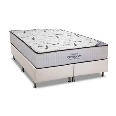 Imagem de  Cama Box King: Colchão Espuma Ortobom D45 High Foam + Base CRC Courano White(186x198)