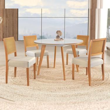 Imagem de Conjunto Sala de Jantar Mesa Godam 110cm Vidro com 4 Cadeiras Versales Cinamomo/Off White/Tela