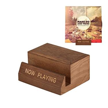 Imagem de Suporte para exibição de discos de vinil – Suporte para capa de álbum de mesa que toca agora – Suporte giratório – Prateleira de exibição LP com suporte único de CD – Organizador de armazenamento de discos de vinil de madeira – Decoração moderna para casa
