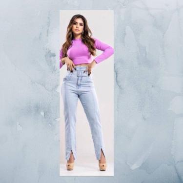 Imagem de Calça Feminina Clochard, sem elastano, com cinto Azul Claro - 4061