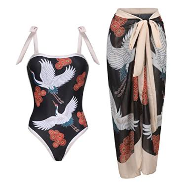 Imagem de Saída de praia para mulheres, roupas de banho fofas, plus size, tanga de corte alto, biquíni modesto, Marrom, G