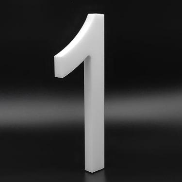 Imagem de Números de casa de acrílico de 15 cm de altura - montagem flutuante ou embutida fácil de montar, números de endereço residencial/número de caixa de correio para exterior/branco/número 1