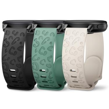 Imagem de Huadea Pacote com 3 pulseiras de relógio com gravação de leopardo compatíveis com Garmin Vivoactive 4/Venu 2/Venu 3, pulseira de silicone Cheetah de 22 mm para Garmin Forerunner