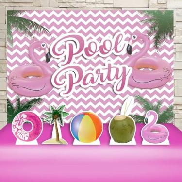 Imagem de Kit Decoração Festa de Aniversário Infantil Painel + Displays Pool Party Rosa Menina Festa da na Piscina