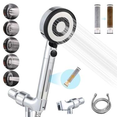 Imagem de Pure Take Filtros de carbono cabeça de chuveiro de alta pressão, removem cloro, cloramina, flúor, metais pesados, produtos químicos tóxicos reduzem a coceira seca na pele. 5 modo de pulverização para