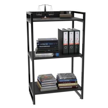 Imagem de Estante Livreiro Multiuso Prisma Estilo Industrial 60cm 3 Prateleiras C08 Preto Onix - Mpozenato