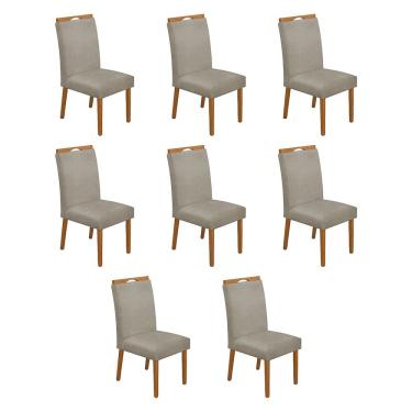 Imagem de Kit 8 Cadeiras de Jantar Madeira Maciça Cerejeira Premium Heloísa Linho Bege