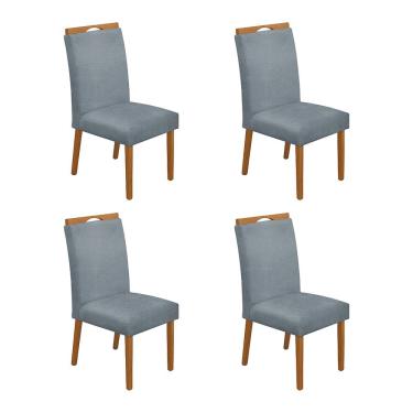 Imagem de Kit 4 Cadeiras de Jantar Madeira Maciça Cerejeira Premium Heloísa Linho Cinza