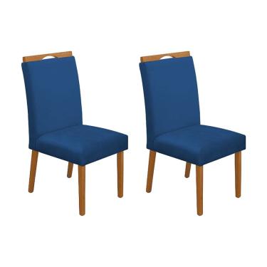 Imagem de Kit 2 Cadeiras de Jantar Madeira Maciça Cerejeira Premium Heloísa Veludo Azul 