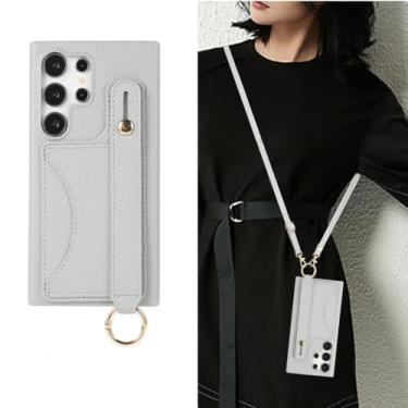 Imagem de Pulseira com suporte para cartão Crossboby Phone Case para Samsung Galaxy S24 S22 Ultra Plus S23 FE A15 A25 A35 A55 A24 A34 A54 A14, cinza azul, para Galaxy A25