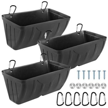 Imagem de Alimentador de frango, pacote com 3, alimentadores e bebedouros de aves, alimentador de cabra suspensa, alimentador de cerca de gado, bebedouro e balde bebedouro com clipes, preto