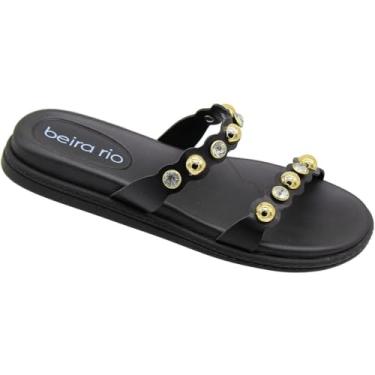 Imagem de Chinelo Slide Beira Rio Conforto Napa Tiras Duplas Apliques Feminino
