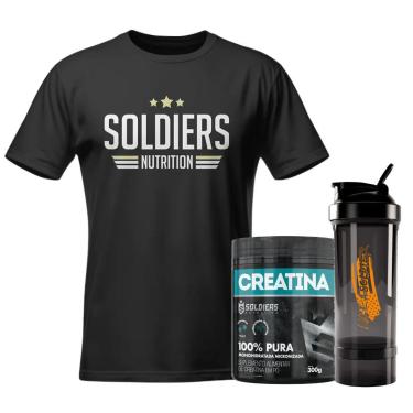 Imagem de Kit: Creatina Pote Monohidratada 300G + 1X Coqueteleira Pro 700Ml + Camiseta Three Stars - Soldiers Nutrition G