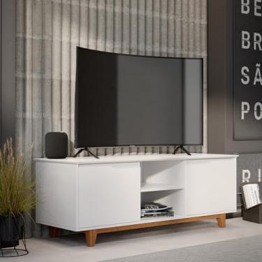 Imagem de Rack Bancada Para Sala De Tv Até 55 Polegadas Com 2 Portas E Prateleiras Flow - Branco